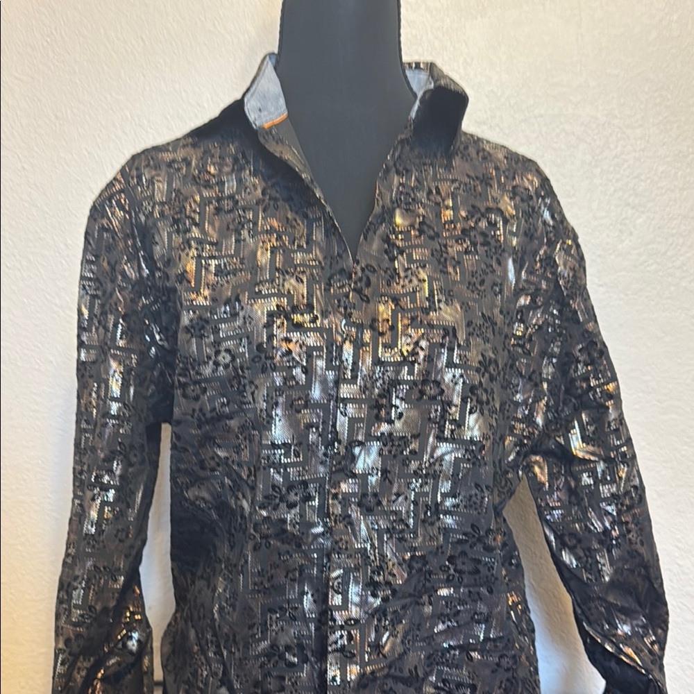 Black and Silver Lightweight Shirt Jacket with Reflective Finish